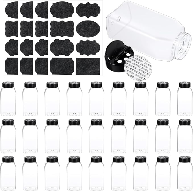 Molain 28 Pcs 16oz Plastic Spice Jars with Shaker Lids, Plastic Square Spice Bottles Reusable Seasoning Containers Jars Large Seasoning Bottles, Clear Bottle for Powders, Spices, Glitters