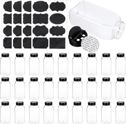 Molain 28 Pcs 16oz Plastic Spice Jars with Shaker Lids, Plastic Square Spice Bottles Reusable Seasoning Containers Jars Large Seasoning Bottles, Clear Bottle for Powders, Spices, Glitters