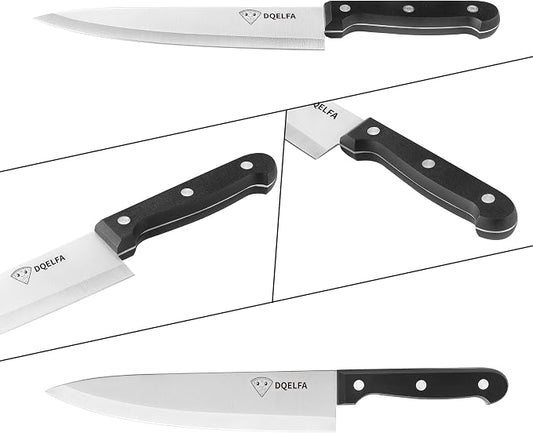 6 Piece Kitchen Knife Set, Stainless Steel Knife Set With Ergonomic Handle, Rustproof, Dishwasher Safe (Black, Fun Food Icons)