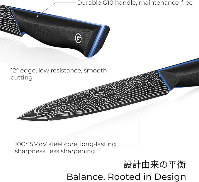 FINTISO Damascus Chef Knife 6 inch, Petty Knife in 67-Layer Damascus Steel, Ultra Sharp Japanese Kitchen Utility Knives with Ergonomic G10 Handle - Zeus Series