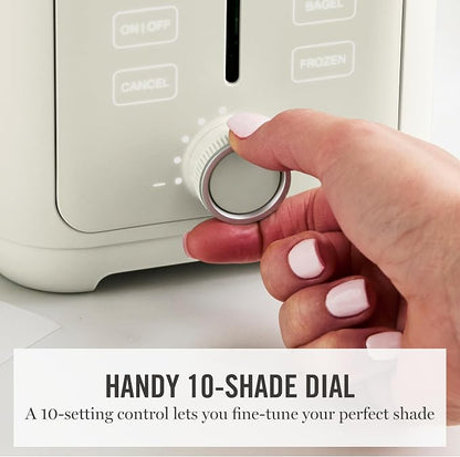 Martha Stewart 2 Slice Toaster, 10 Shade Settings with Defrost, Cancel, Bagel & Gluten-Free, Extra-Wide Self-Centering Slots for Waffles & Artisan Bread, Removable Crumb Tray, Cord Wrap, Linen Cream