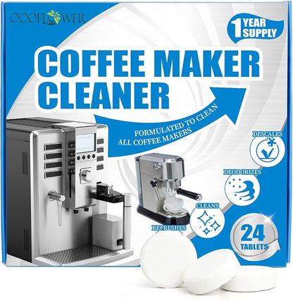 24-Pack Coffee Machine Cleaner Descaler Tablets, Descaling & Deep Cleaning Tabs for Coffee Pot & Coffe Machine, Effective Limescale Remover for Home, Office Use