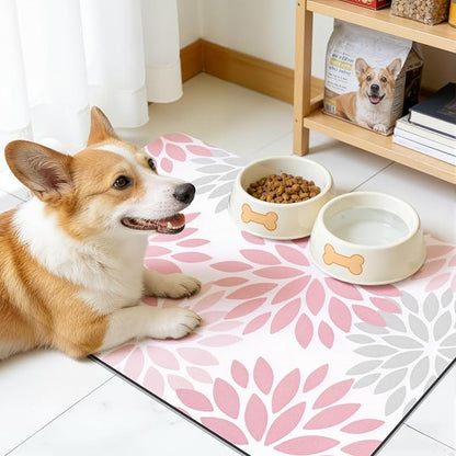 Findosom Floral Dish Drying Mat, 12" x 20" Super Absorbent & Hide Stain Coffee Mat, Cuttable Drying Mat for Kitchen Counter, Under Dish Rack, Coffee Maker, Espresso Machine, Pink