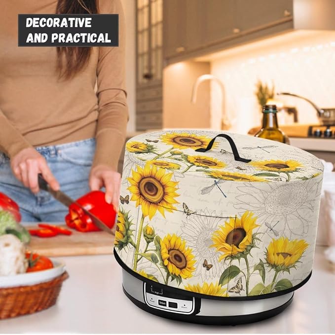 Dragonflies Sunflower Slow Cooker Cover Protection Crock Fits for Most 6-8 Quart Oval Slow Cooker Dustproof Small Appliance Accessories Decor