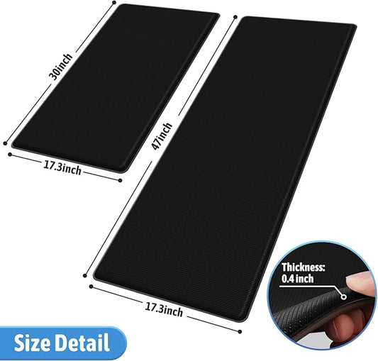 StepLively Kitchen Mat, 2 PCS Kitchen Rugs, Cushioned Kitchen Mats for Floor, Anti Fatigue Kitchen Rug Set, Non-Slip Standing Mat for Kitchen, Office, Sink, 17.3"x30"+17.3"x47", Black