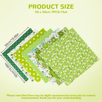 Ainiv 7pcs 19.68"x19.68" 100% Cotton Quilting Fabric, Fabric Bundles Squares, Floral PreCut Fat Squares Sheets for Quilting, Sewing, DIY Crafts, Mask, Green