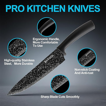 Knife Set, 6 Pieces Kitchen Knives Set with Anti-Rust Coating & Ergonomic Handles, Lightweight, Dishwasher Safe stainless steel Knife, Gift for Kitchen Enthusiasts, Family Chef(Bend)