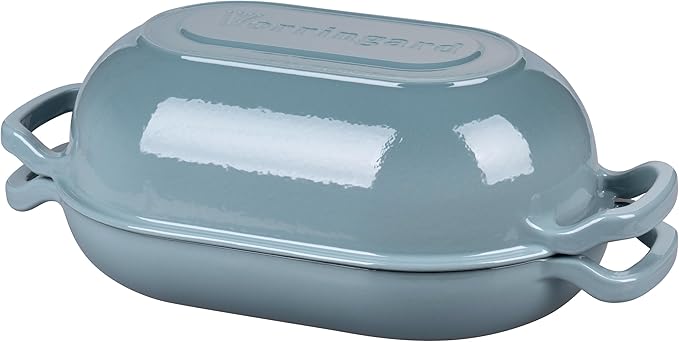 VORRINGARD Enameled Cast Iron Sourdough Bread Oven, Dutch Oven, Loaf Cast Iron Bread Pan for Homemade Bread Baking, Meatloaf Pan with Lid, 5QT, Sea Salt