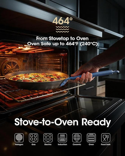Carbon Steel Frying Pan Set 8 & 10 Inch, Nitrided Carbon Steel Skillet Duo, Preseasoned Rust Resistant Cookware, Induction & Oven Safe Kitchen Cooking Pans