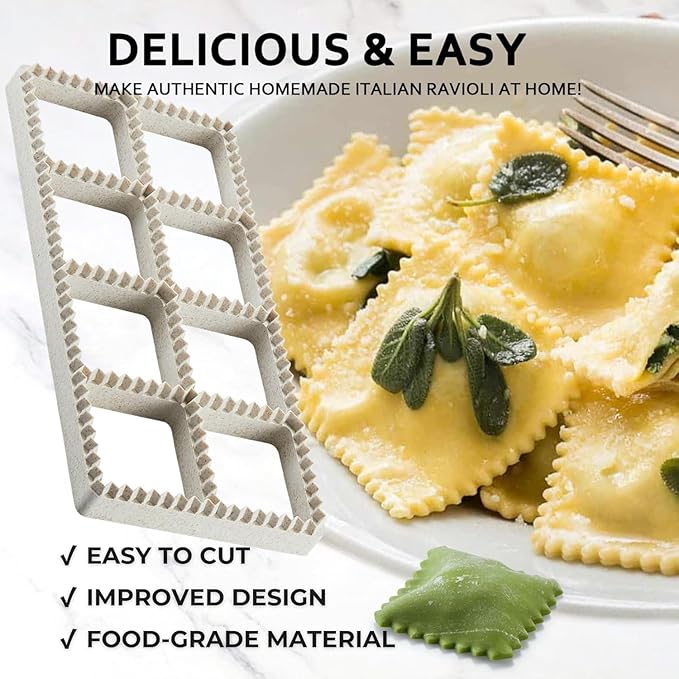 Ravioli Maker Press, Ravioli Press Mold Set - Round, Heart, Square Ravioli Stamp Maker Cutter with Wood Rolling Pin, 2.6" Empanada Maker Press Kit and Ravioli Wheel 3 PCS