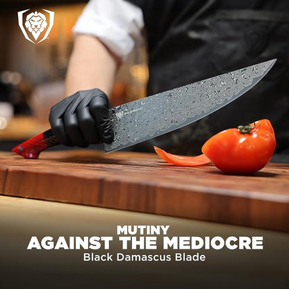 Dalstrong Chef Knife - 9.5 inch Blade - AUS-12V Exclusive Japanese Steel - Black Damascus Full Tang - Honeycomb Handle - Chef's Knife - Scorpion Series - Razor Sharp Kitchen - Leather Sheath
