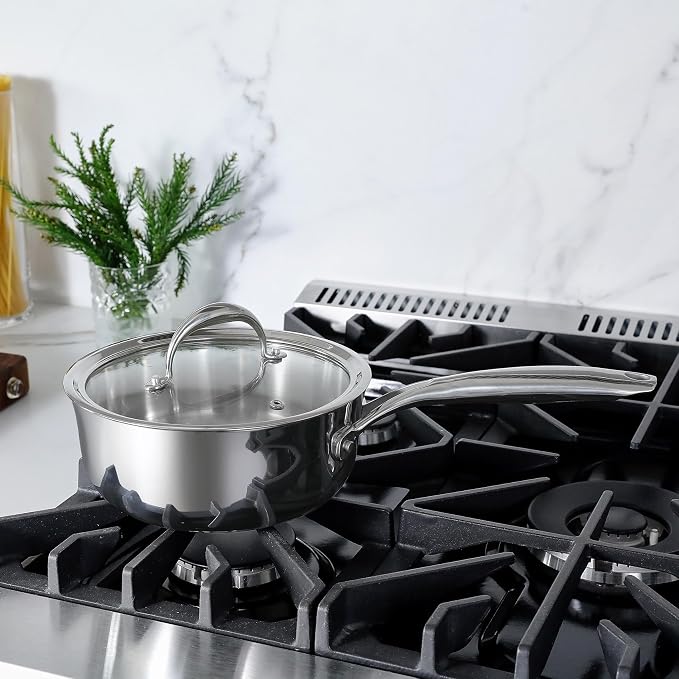 KEAWELL K3 Premium 2-Quart Tri-Ply Fully Clad Stainless Steel Saucepan with Lid, Induction & Oven Safe up to 600°F, Even Heating, Professional Cookware for All Stovetops (2-Qt)