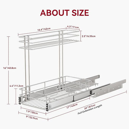 Under Sink Organizer 9" W X17 D, Pull Out Cabinet Organizer 2 Tier, Under Sink Slide Out Chrome Plated, Under Kitchen Bathroom Sink Organizer, Pantry Cabinet Closet Organization Rack, 2 Pack