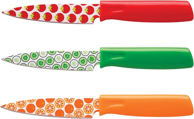 Hampton Forge Kitchen Essentials Kitchen Tools & Cutlery Collection, Kitchen Accessories & Cutlery, Printed Paring Knife Set, 3-Piece