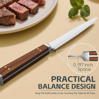 Purple Dragon Serrated Steak Knives Set of 4 - High Carbon German Steel Steak Knife Set with Square Wooden Handle - Effortless Cutting - Christmas Gift for Men and Women