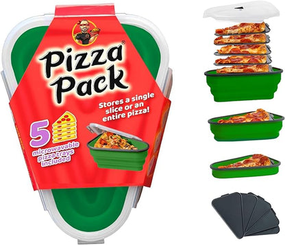 The Perfect Pizza Pack™ - Reusable Pizza Storage Container with 5 Microwavable Serving Trays - BPA-Free Adjustable Pizza Slice Container to Organize & Save Space, Green