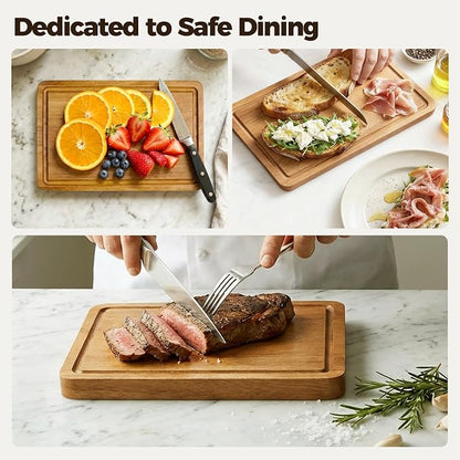 Small Acacia Wood Cutting Board for Kitchen - 11.5"x7" Compact Tablet-Sized Chopping Board, Mini Charcuterie, Steak & Brunch Serving Tray with Juice Grooves & Handles, Gift for Dad