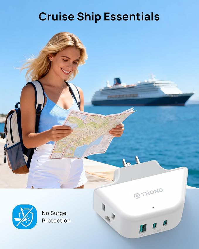 TROND Outlet Extender with 360 Rotating Plug, 2 AC Outlet Splitter with PD 20W USB C, 3-Side Design Wall Plug Adapter, for Bathroom Kitchen Cruise Ship Travel Essentials, White