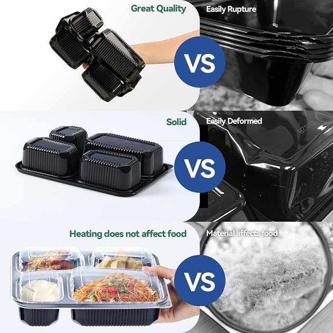 To Go Containers 40 Pack 34oz - Shrink-Wrapped Ready to Use | 4-Compartment Leak-Resistant No Pre-Wash | BPA Free Shatterproof Flexible PP | Microwave Safe, Catering & Leftover Storage