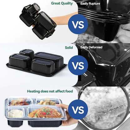 To Go Containers 40 Pack 34oz - Shrink-Wrapped Ready to Use | 4-Compartment Leak-Resistant No Pre-Wash | BPA Free Shatterproof Flexible PP | Microwave Safe, Catering & Leftover Storage