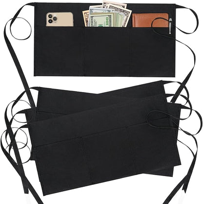 BOHARERS 4 Pack Waitress Apron With 3 Pockets-Black Server Aprons-Waiter Short Half Waist Servers Apron