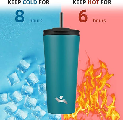 Konokyo 22 OZ Insulated Tumbler with Lid and 2 Straws Stainless Steel Water Bottle Vacuum Travel Mug Coffee Cup,Blue