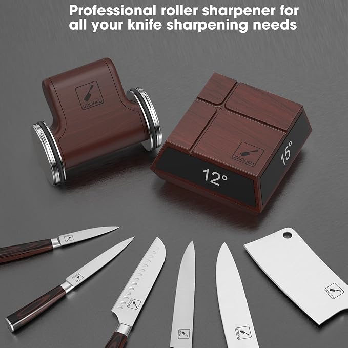 imarku Rolling Knife Sharpener, Magnetic 4-Angle Knife Sharpening Kit, 2 Diamond Discs for Any Hardness, Tool for Kitchen & Pocket Knives, 12/13/15/20, Fathers Day