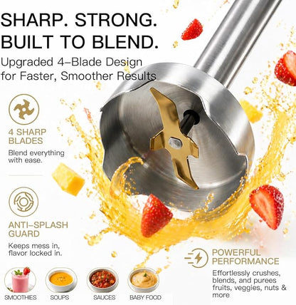 MegaWise 5-in-1 Immersion Hand Blender, Titanium Reinforced Blades (80% Sharper), 12-Speed Powerful Stick Blender with 500ml Chopper, 600ml Beaker, Whisk & Milk Frother for Smoothies, Baby Food & Soup