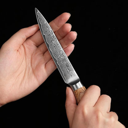 Wakoli EDIB Pro Damascus Universal Knife – Japanese Style Kitchen Knife | 4.7-Inch Genuine Damascus Steel Blade with VG10 Core | Ergonomic Pakkawood Handle | Professional Cooking Tool