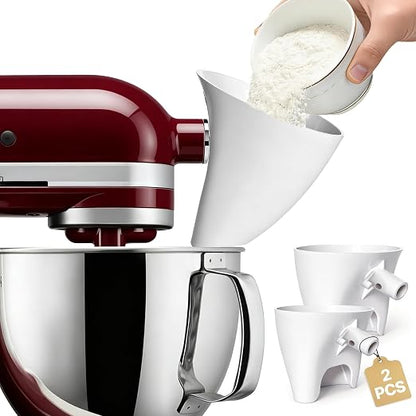 2 Pcs Funnel for Kitchen Aid Mixer, Kitchen Aid Accessories and Attachments for Kitchen Aid Artisan KSM150 4.5-5 Quart Tilt-Head Mixer, Dishwasher Safe Flour Funnel for Kitchen Aid Mixer (milky white)