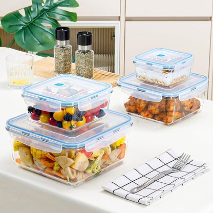 NUTRIUPS 112oz/68/34/17oz Large Glass Food Storage Containers with Airtight Lids, Square Meal Prep Container Set, Easy-Open Vented Lid, Oven Safe Baking Dish