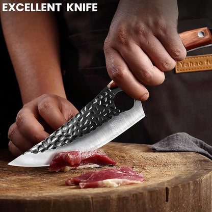MDHAND Chef Knife - Hand Forged Kitchen Knives, High Carbon Steel Viking Knives, Meat Cutting Knife for Kitchen, Japanese Chef Knives for Camping, BBQ, Hunting, Gifts for Men