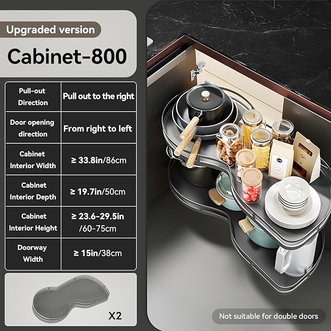 Blind Corner Cabinet Pull Out 12",14", 16", 18" Opening, 2-Tier Shelf Kitchen Cabinet Organizer, Blind Corner Cabinet Organizer, Left/Right Door, Adjustable Height, Metal Black