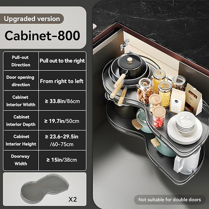 Blind Corner Cabinet Pull Out 12",14", 16", 18" Opening, 2-Tier Shelf Kitchen Cabinet Organizer, Blind Corner Cabinet Organizer, Left/Right Door, Adjustable Height, Metal Black
