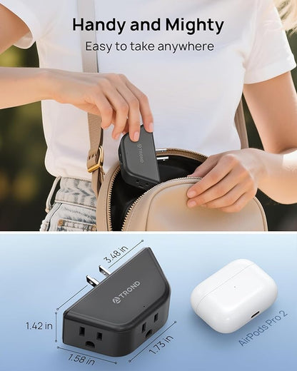 TROND 2 Pack Multi Plug Wall Outlet, 3 Way Angled Wall Outlet Extender, 3 Prong Plug Splitter, Cruise Essentials, Multiple Expander for Travel Home Hotel Dorm Room, Black