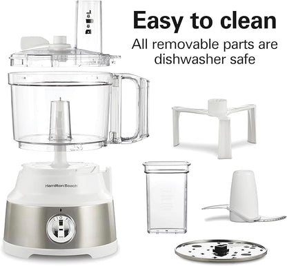 Hamilton Beach Food Processor & Vegetable Chopper for Slicing, Shredding, Mincing, and Puree, 10 Cups + Easy Clean Bowl Scraper, White and Stainless Steel (70733)