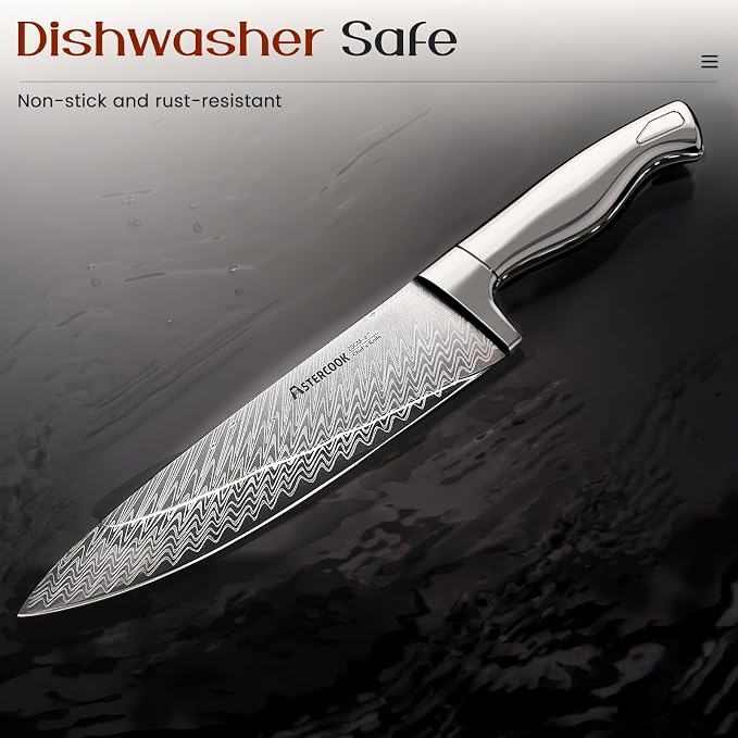 Astercook Knife Set, 15-Piece Kitchen Knife Sets with Built-in Sharpener Block, German High Carbon Stainless Steel Knives, Dishwasher Safe, Ergonomic Full-Tang Handle, Perfect Holiday Gifts