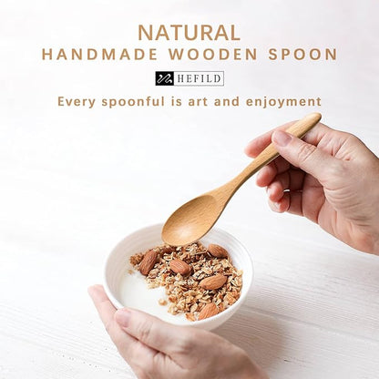 2 PCS Small Wooden Spoons, 5.8 Inch Honey Spoons for Tea, Beech Wooden Honey Teaspoon for Coffee, Little Tiny Wood Spoons, Bamboo Table Spoon for stirring, Wooden Spoons for Utensils Set