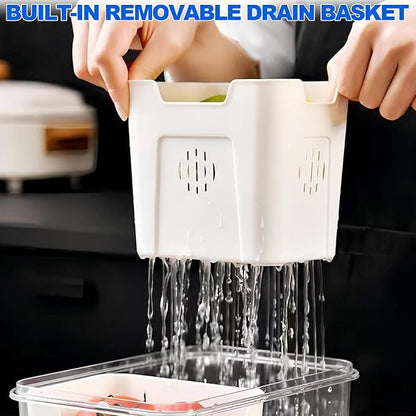Fruit Storage Containers for Fridge with Lids, Handle and 2 Removable Colanders, Portable Refrigerator Fruit Organizer Bins, BPA-Free Fresh Produce Saver & Food Box for Food, Vegetable, Egg Storage