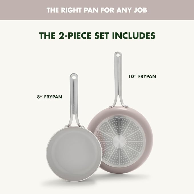 GreenPan Nova 8” & 10” 2 Piece Frying Pan Skillet Set, Oprah’s Favorite Things 2024, Induction Suitable PFAS-Free Nontoxic Ceramic Nonstick, Dishwasher & Oven Safe, Quick Even Heating, Clay