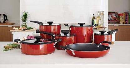 Tramontina Aluminum Non Stick 11-Piece Nesting Pots and Pans Set with Lids - Red, Kitchen Nonstick Cookware Set, Dishwasher and Oven Safe