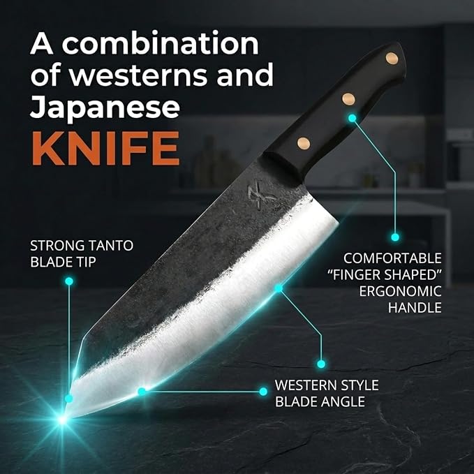 Kitchen perfection Handmade Chefs Carving Knife For Meat Cutting- Extremely Sharp Cooking Knife 8 Inch -Hand Sharpen Best Gift For Men - High Carbon Steel w/Canvas Sheath