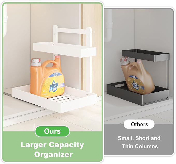 Under Sink Organizer - 1-Tier Pull Out Cabinet Organizer Vertical Slide Out Sink Shelf Storage Shelves for Multi-Purpose Bath Kitchen Bathroom Medicine (White, 1 Pack)