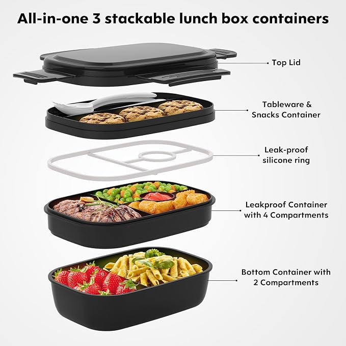 HOMETALL Bento Box Adult, Lunch Box Containers for Men Women with 8 Compartments, Lunch Containers with Utensils, 51 OZ/1900ML, Microwave & Dishwasher Safe