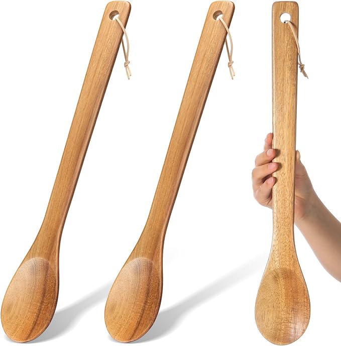 Baderke 2 Pcs 18 Inches Extra Long Wooden Spoons Large Non-stick Kitchen Wooden Spoons Giant Heavy Duty Stir Paddle for Cooking Mixing Stirring Heat Resistant Cooking Tool Chef Mom Gifts (Acacia)