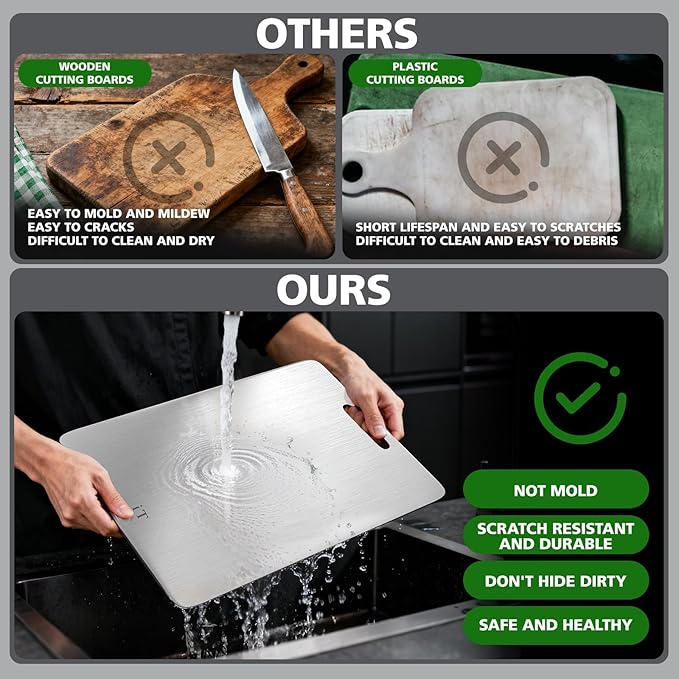 Titanium Cutting Board Cutting Boards for Kitchen Double Sided Pure Titanware Cutting Board Hygiene Durable Dishwasher Safe Food-Grade Metal Chopping Boards Non Toxic 3 PCS