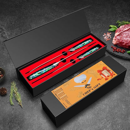 Home Safety Damascus Knife Set of 3, 12.4-19cm Chef's Knife Set Made of 67 Layers of VG-10 Damascus Steel, Santoku Knifves, Kiritsuke Knife with Ergonomic Abalone Shell Handle, Gift Box