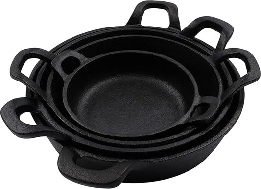 Cast Iron Skillets Frying Pans Set of 4 (Pre-Seasoned) for Serving, Cooking and Baking 7.87” – 4.72”, Oven Safe Forms | Indoor & Outdoor Use