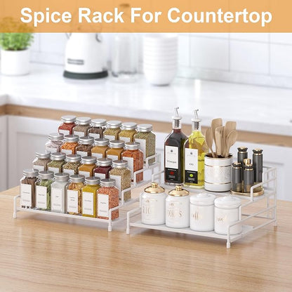 RUILALIFE 4-Tier-Spice-Rack-Organizer-for-Cabinet, Adjustable Depth Spice Holder Shelf For Countertop Pantry Cupboard, Metal Tiered Seasoning Organizer,Display Shelf Riser
