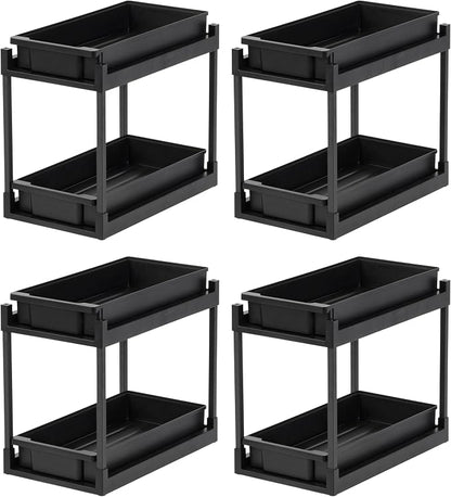 IRIS USA Under Sink Organizer, 4 Pack, Bathroom Organizers and Storage, Pull Out Under Cabinet Kitchen Shelf Pantry Under Counter, Cleaning Supplies, Vertical Spice Rack Slide Out Drawer, Easy Install